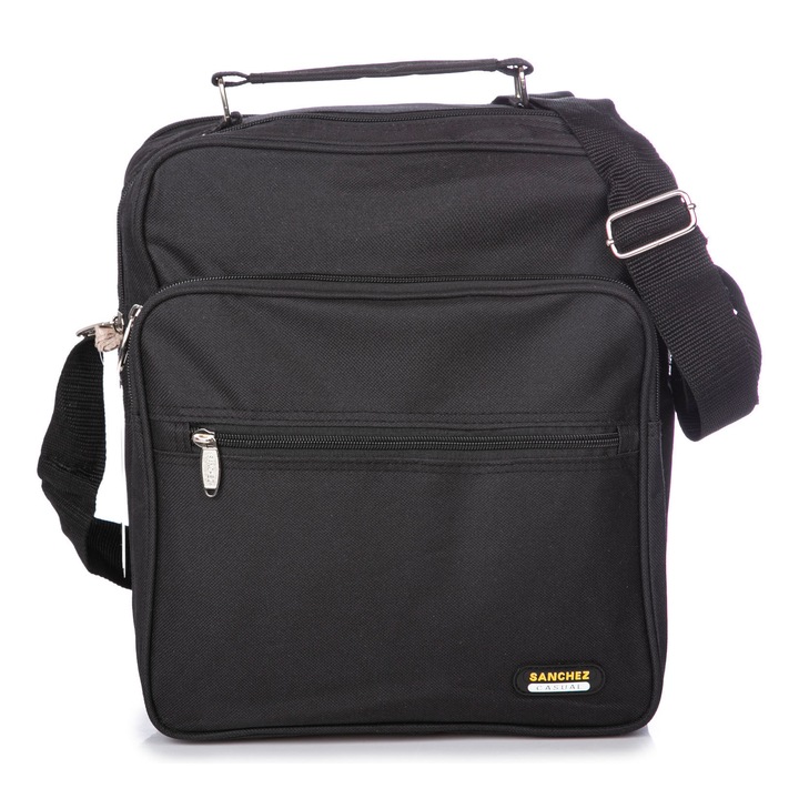 Férfi táska, Sanchez Casual, fekete, 28x30x17cm, két rekesszel, állítható pánttal