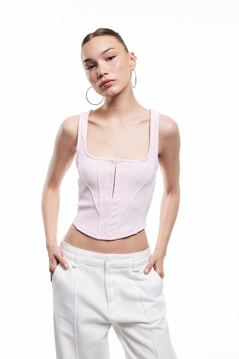 KOTON, Top crop cu decolteu patrat, Roz, L