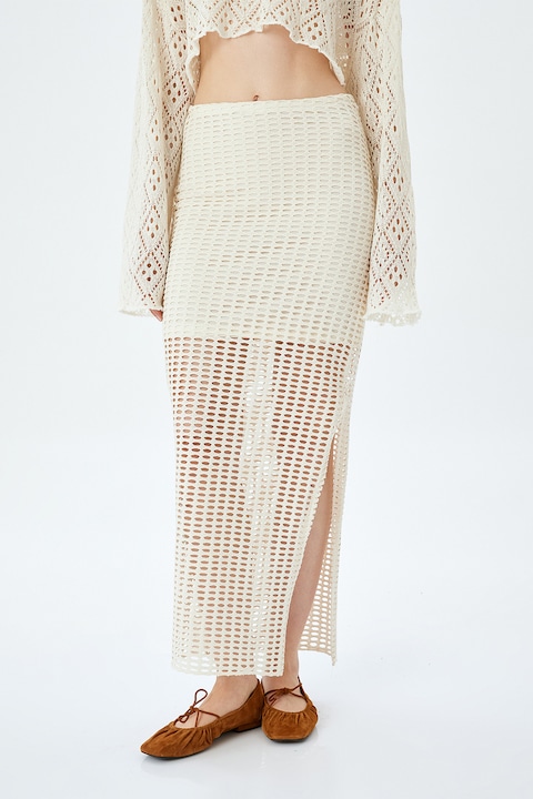 KOTON, Fusta lunga stratificata, croseatata, Alb murdar, XS