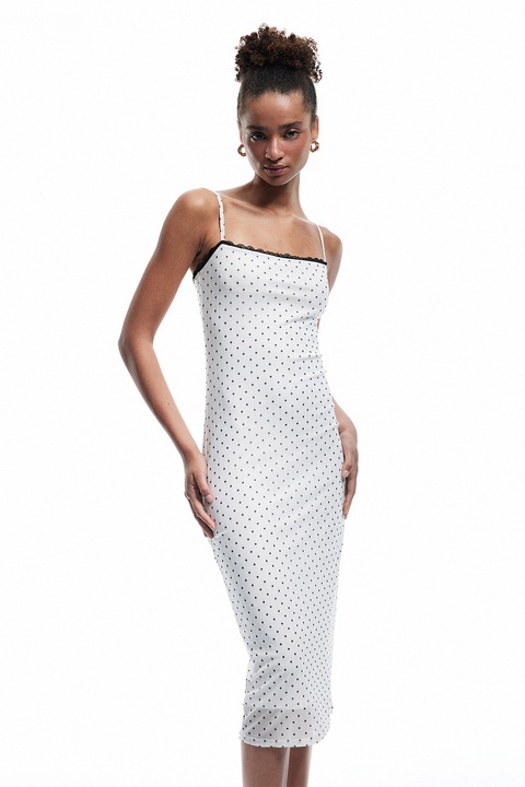 KOTON, Rochie midi cu buline, Negru/Alb murdar, L