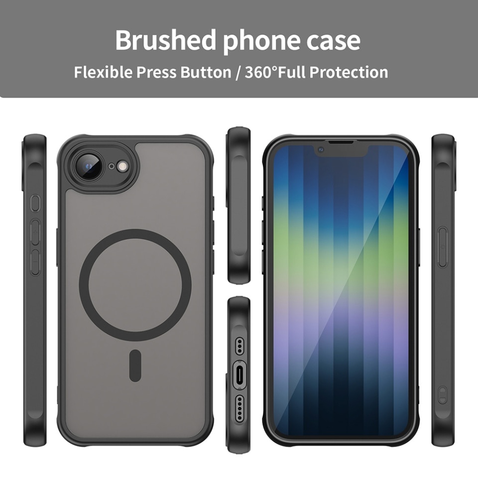 Husa pentru iPhone 16e, SKYDDAR INNOVATION, HaloFrost MagSafe II, Antisoc, set cu sticker, Negru