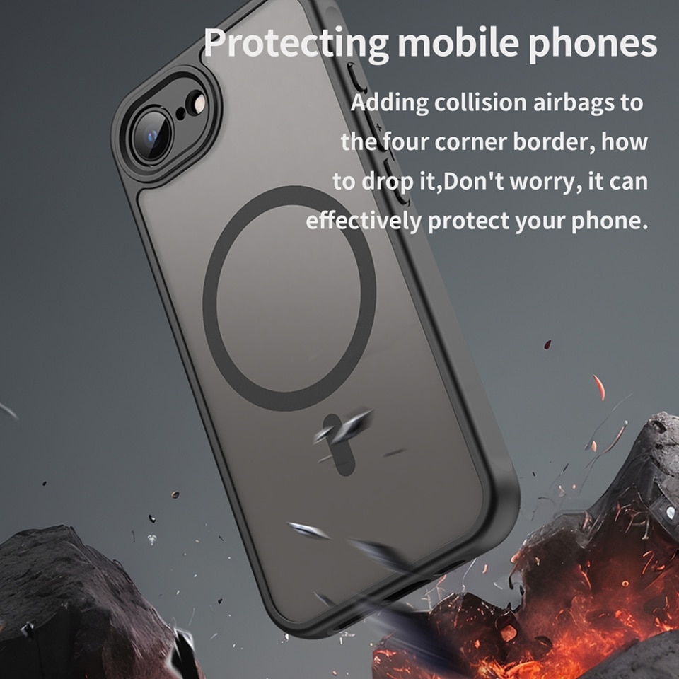 Husa pentru iPhone 16e, SKYDDAR INNOVATION, HaloFrost MagSafe II, Antisoc, set cu sticker, Negru
