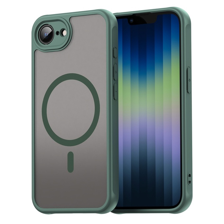 Husa pentru iPhone 16e, SKYDDAR INNOVATION, HaloFrost MagSafe II, Antisoc, set cu sticker, Verde