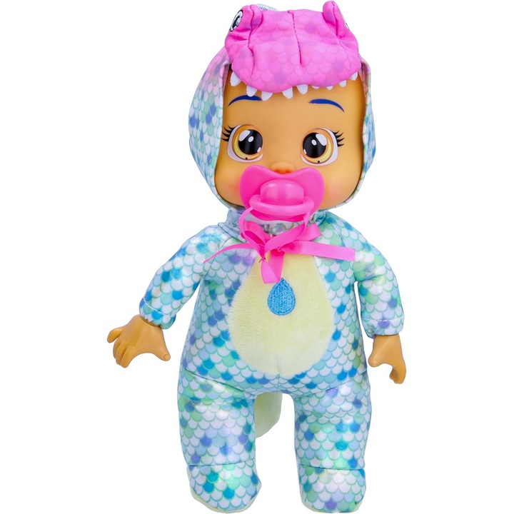Papusa Bebelus Cry Babies Mia in costum dino, 24 cm