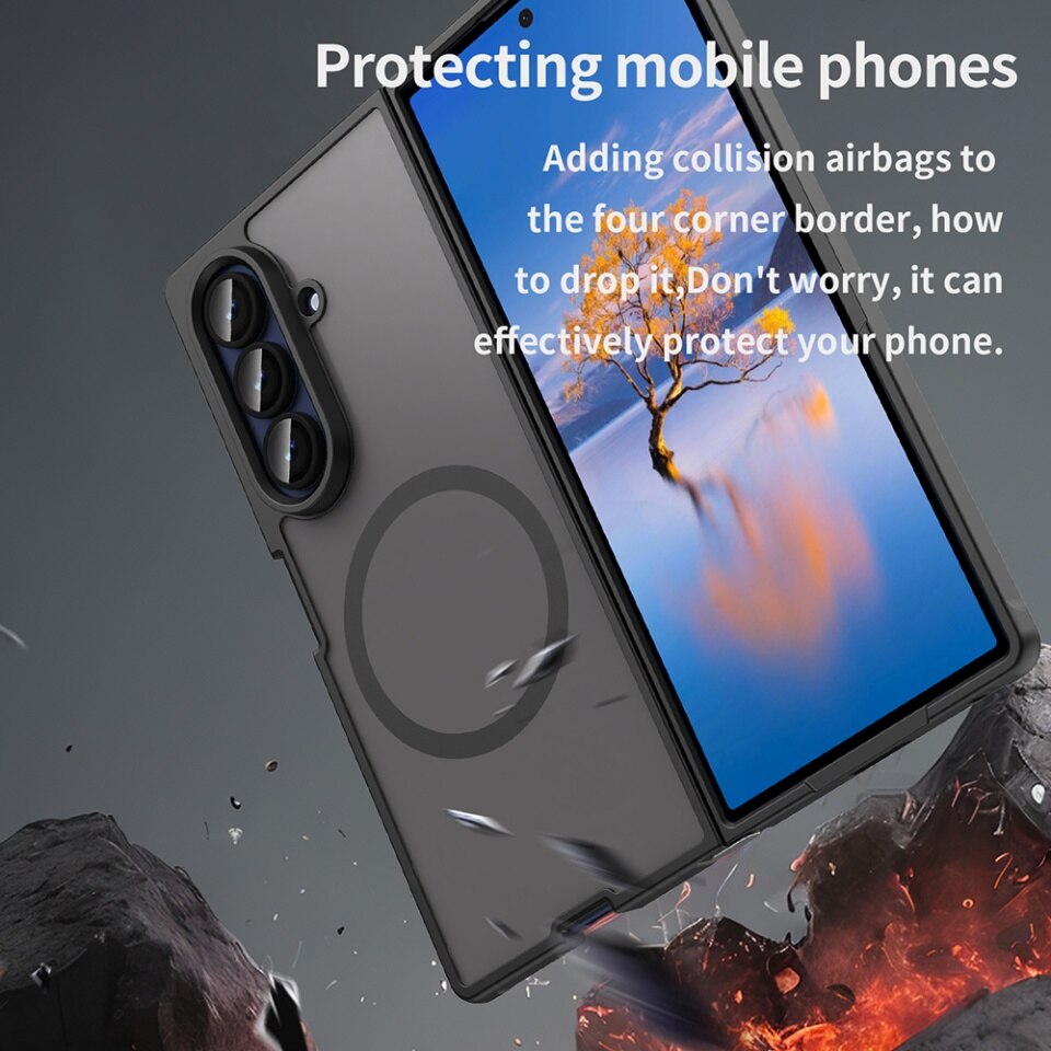 Husa pentru Samsung Galaxy Z Fold7, SKYDDAR INNOVATION, HaloFrost MagSafe II, Antisoc, set cu sticker, Negru