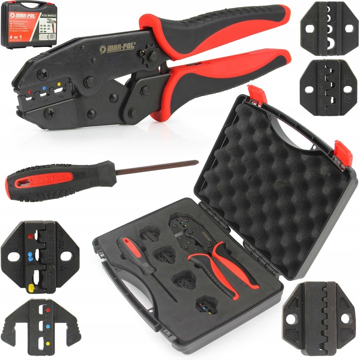 Kézi fogó 5 menetmetszővel, MAR-POL, 220 mm, készlet tokkal és csavarhúzóval