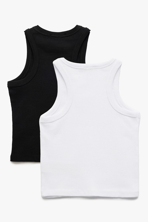KOTON, Set de top-uri cu model uni - 2 piese, Alb, Negru, 110-116 CM