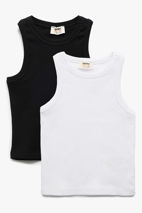 KOTON, Set de top-uri cu model uni - 2 piese, Alb, Negru, 110-116 CM
