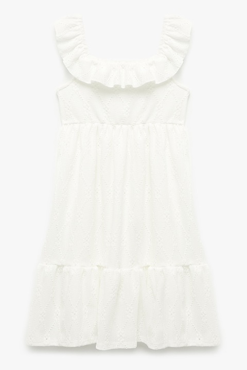 KOTON, Rochie fara maneci cu garnituri cu volane, Alb, 122-128 CM