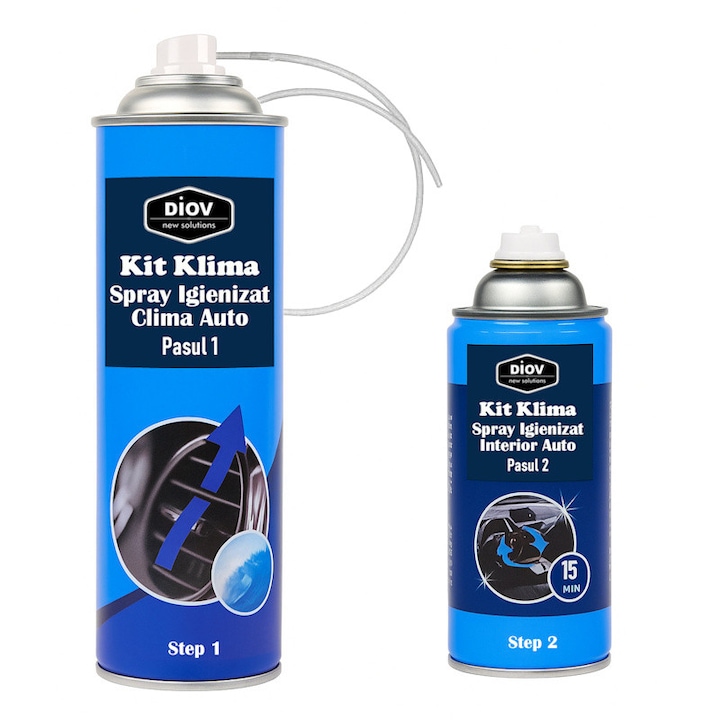 Kit Klima Auto DIOV™ Pachet Curatare Instalatie Aer Conditionat Auto, Igienizare Clima si Interior Auto, Neutralizare Mirosuri