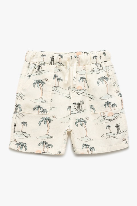 KOTON, Pantaloni scurti din amestec de in cu snur in talie, Crem, 86-92 CM