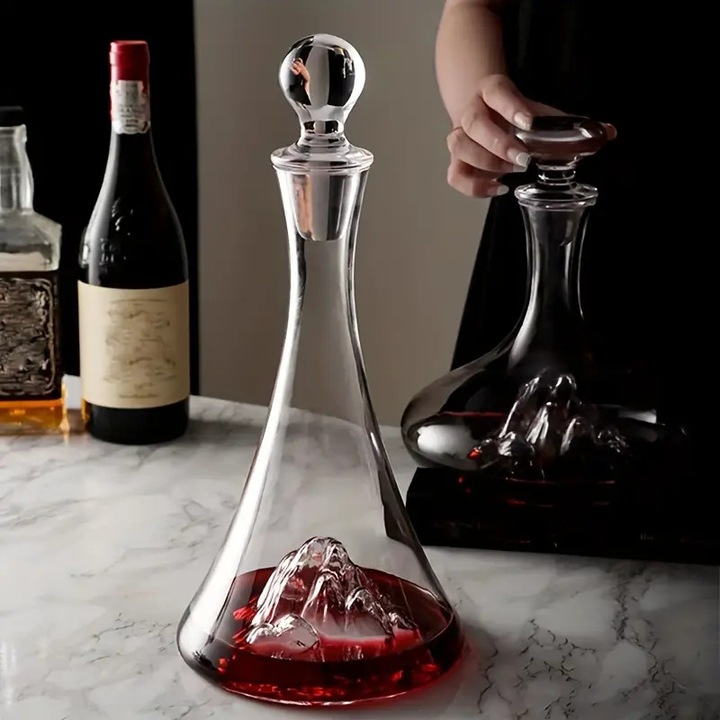 Decantor cu iceberg interior 3D, pentru vin, vodka, whisky, transparent, capacitate 1300 ml