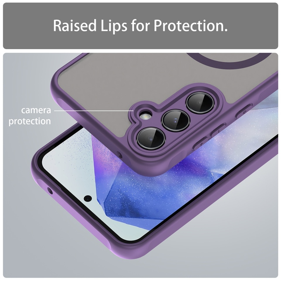 Husa pentru Samsung Galaxy A35 5G, SKYDDAR INNOVATION, HaloFrost MagSafe II, Antisoc, set cu sticker, Mov