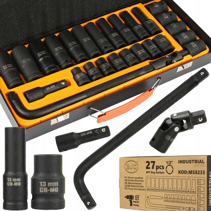 Set chei nasada 1/2" 27 piese BJC 8-24mm, lungimi variate, cu valiza