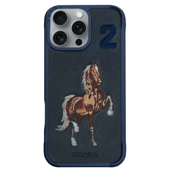 Prémium iPhone 16 Pro Max tok – Santa Barbara Polo & Racquet Club Boris – sötétkék, hímzett