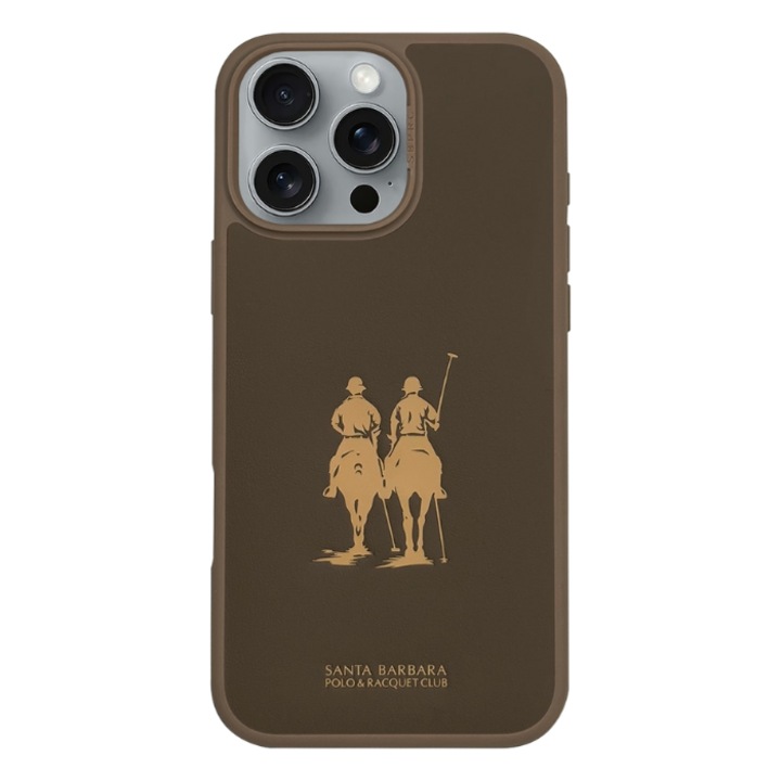 iPhone 16 tok, Santa Barbara Polo & Racquet Club, Uriah Champaign, arany, ökológikus bőr, Magsafe, ütésálló