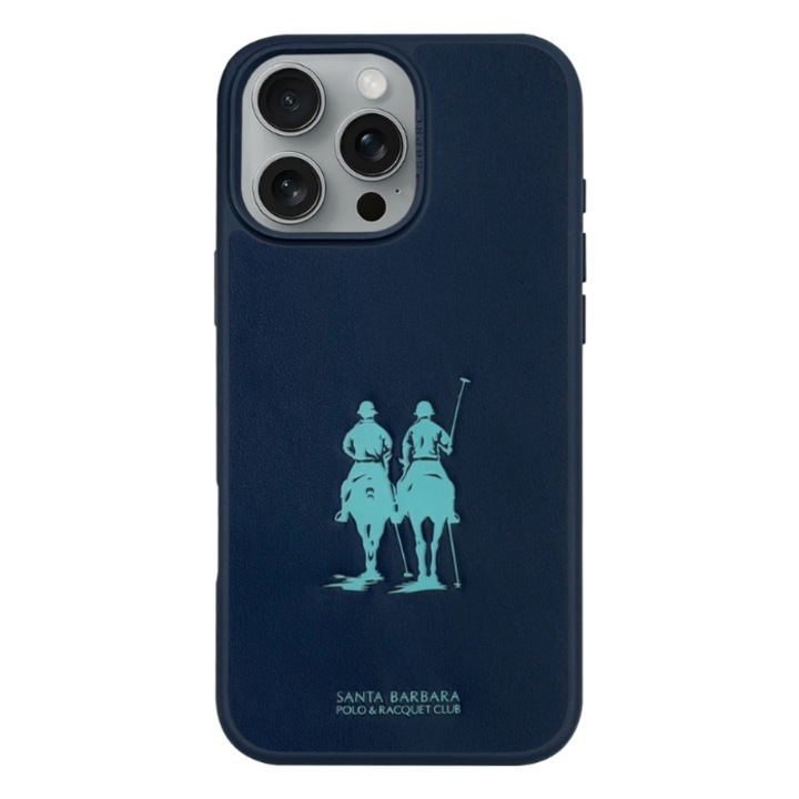 iPhone 16 Pro tok, Santa Barbara Polo & Racquet Club, Uriah, sötétkék, ökológikus bőr, Magsafe, ütésálló