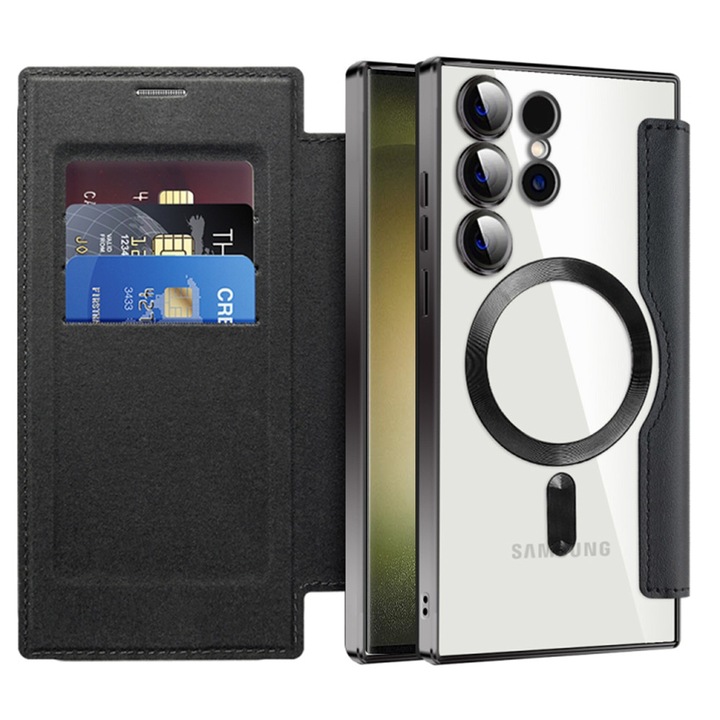 Husa pentru Samsung Galaxy S23 Ultra, din Piele Ecologica, Danex, Culoare Negru