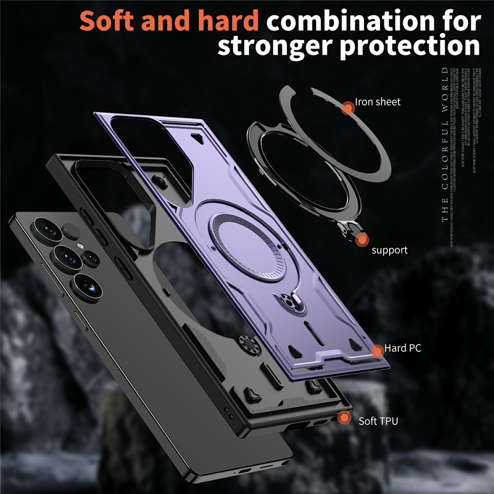 Husa military armour cu inel metalic, ALC MOBILE, compatibila cu Samsung Galaxy S24 Ultra, Mov