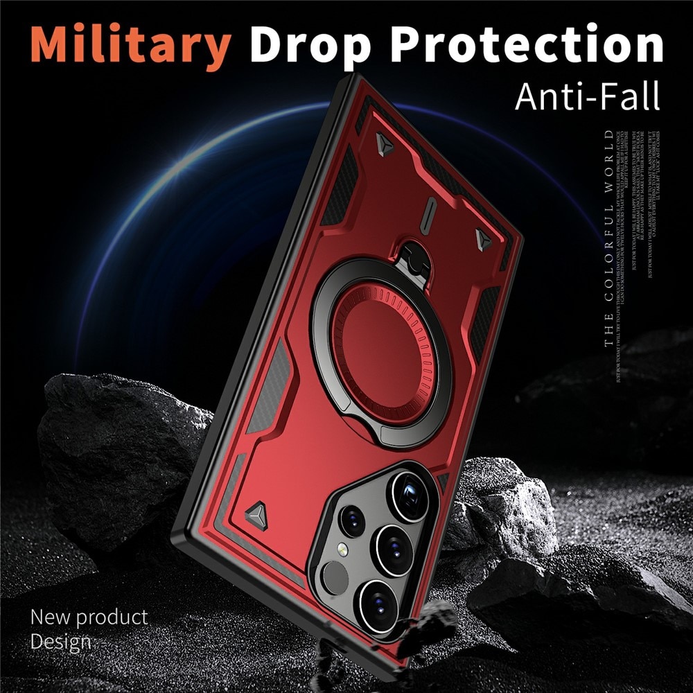 Husa military armour cu inel metalic, ALC MOBILE, compatibila cu Samsung Galaxy S25 Ultra, Rosu