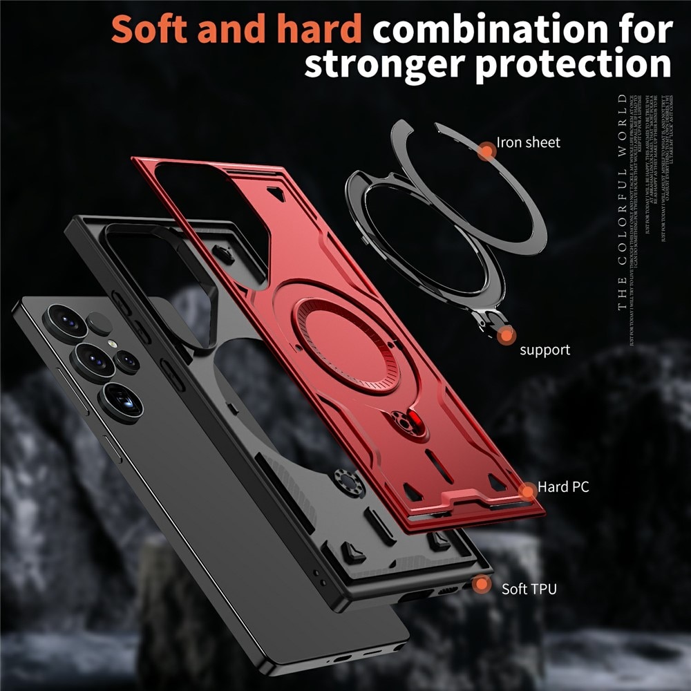 Husa military armour cu inel metalic, ALC MOBILE, compatibila cu Samsung Galaxy S25 Ultra, Rosu