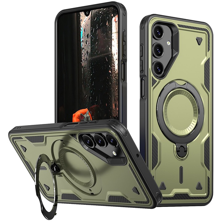 Husa military armour cu inel metalic, ALC MOBILE, compatibila cu Samsung Galaxy A55, Verde