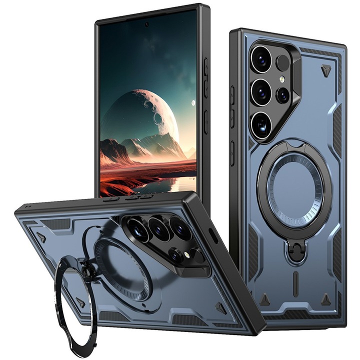 Husa military armour cu inel metalic, ALC MOBILE, compatibila cu Samsung Galaxy S24 Ultra, Albastru