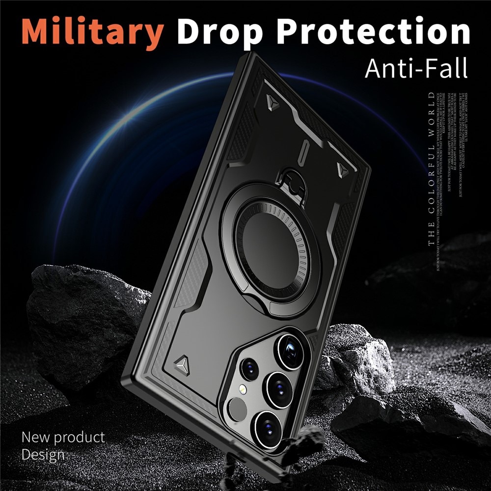 Husa military armour cu inel metalic, ALC MOBILE, compatibila cu Samsung Galaxy S25 Ultra, Negru