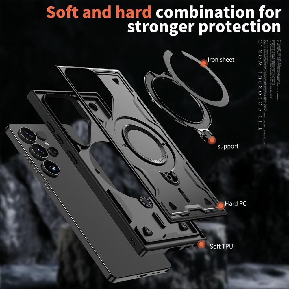 Husa military armour cu inel metalic, ALC MOBILE, compatibila cu Samsung Galaxy S25 Ultra, Negru
