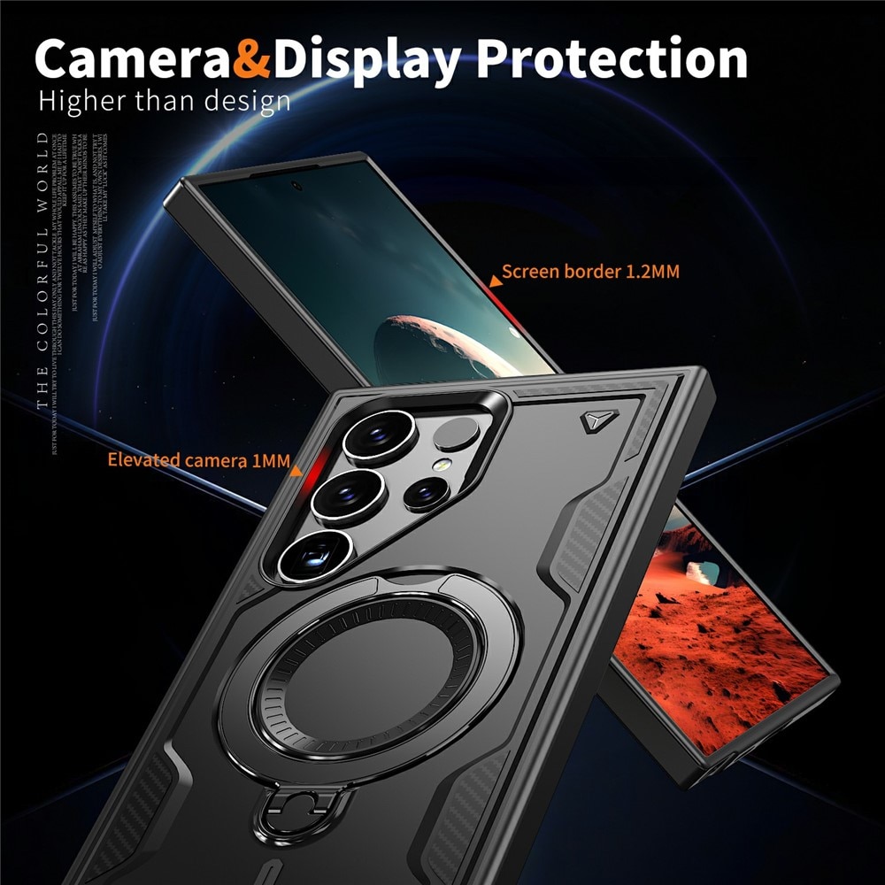 Husa military armour cu inel metalic, ALC MOBILE, compatibila cu Samsung Galaxy S25 Ultra, Negru