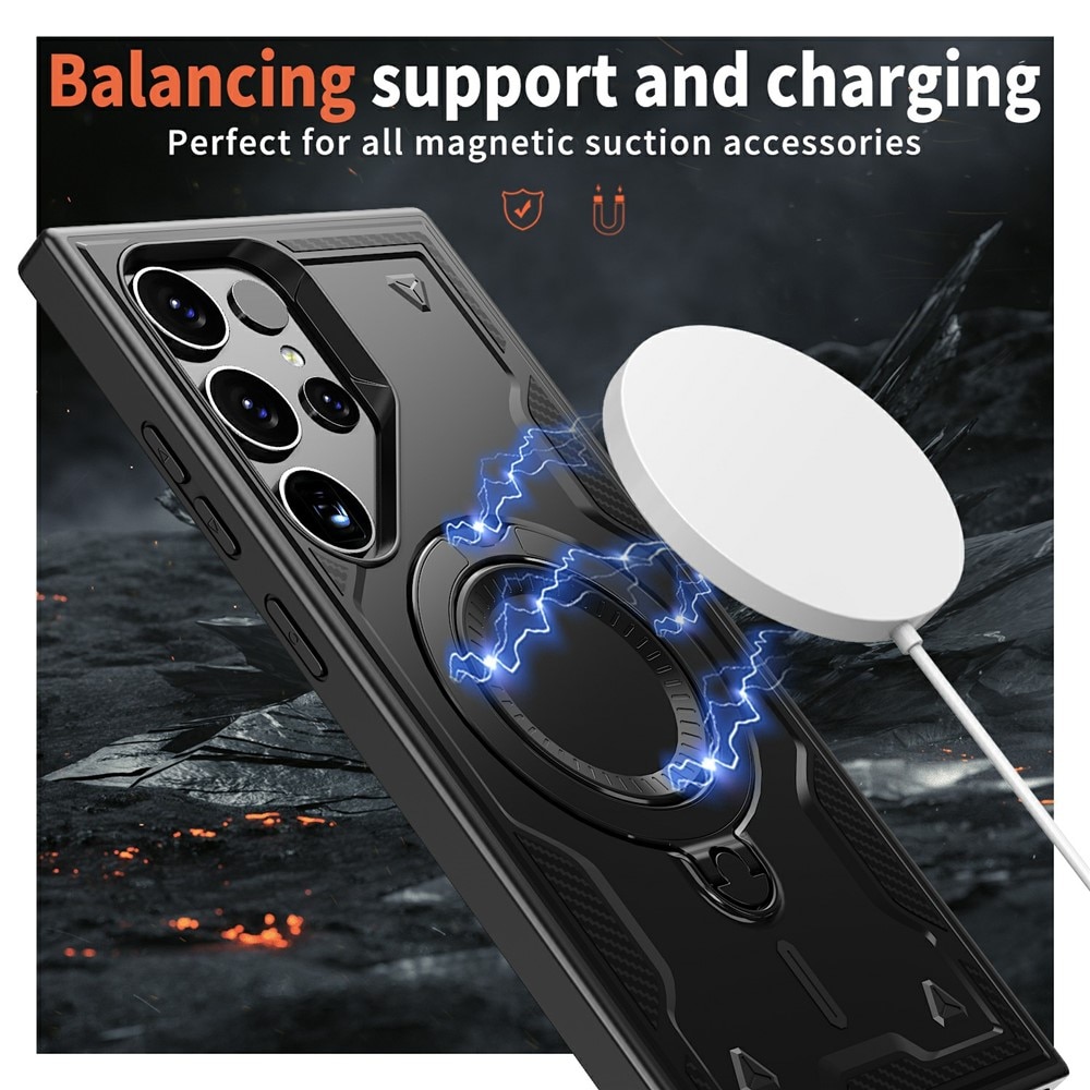 Husa military armour cu inel metalic, ALC MOBILE, compatibila cu Samsung Galaxy S25 Ultra, Negru