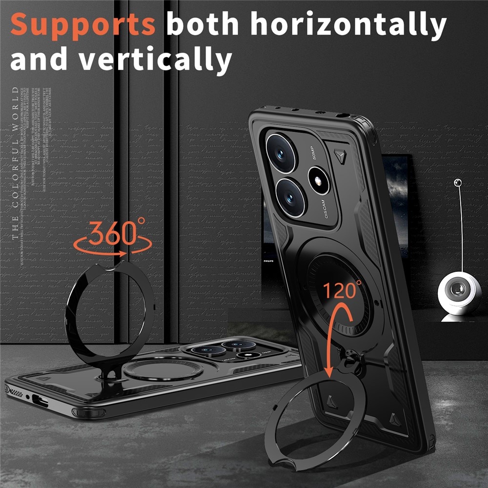 Husa military armour cu inel metalic, ALC MOBILE, compatibila cu Xiaomi Redmi Note 14 4G, Negru