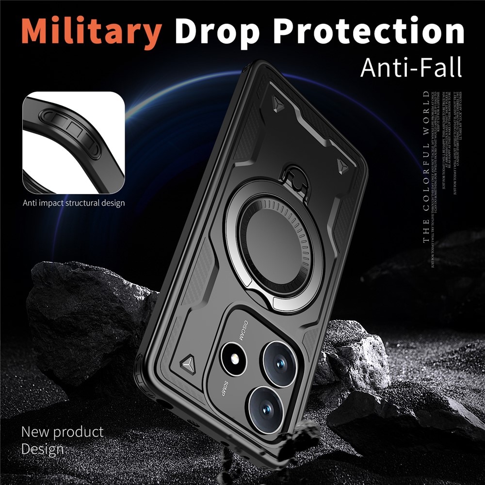 Husa military armour cu inel metalic, ALC MOBILE, compatibila cu Xiaomi Redmi Note 14 4G, Negru