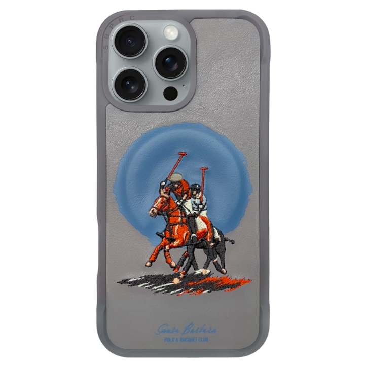 Prémium iPhone 16 Pró-tok – Santa Barbara Polo & Racquet Club Aubrey – titánszürke, MagSafe-kompatibilis, hímzett