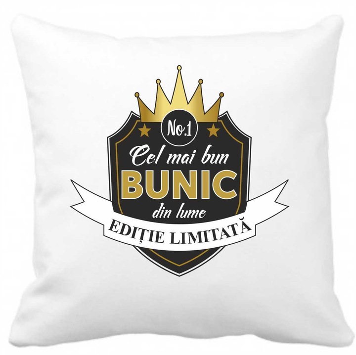 Perna personalizata cu textul "cel mai bun bunic", 40 x 40 cm, poliester, alba, CRD PRINT, 330ml, alba