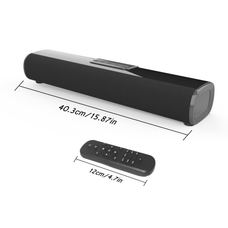 Soundbar, subwoofer, Bluetooth 5.0, putere 30W, difuzoare cu diafragma dubla, mod EQ integrat, calitate audio HD, USB, AUX, HDMI, DC IN, port optic, telecomanda cu infrarosu, 40,3 cm, negru