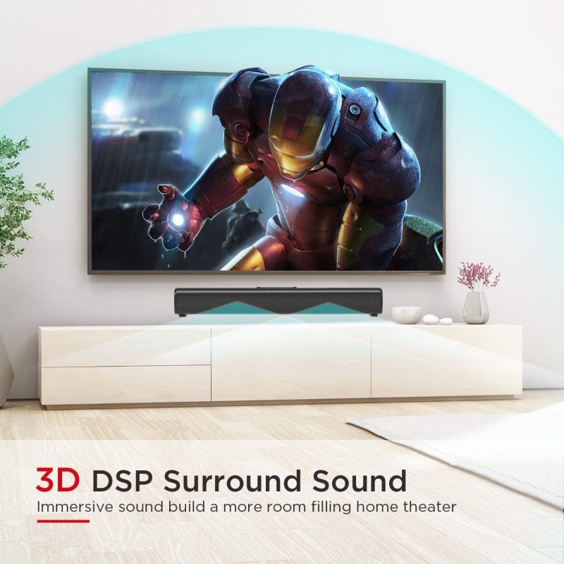 Soundbar, subwoofer, Bluetooth 5.0, putere 30W, difuzoare cu diafragma dubla, mod EQ integrat, calitate audio HD, USB, AUX, HDMI, DC IN, port optic, telecomanda cu infrarosu, 40,3 cm, negru