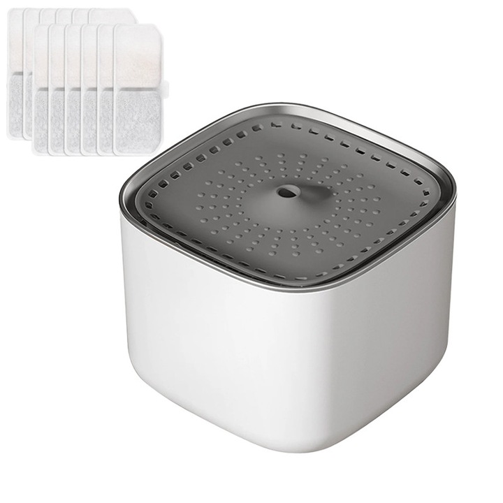 Set dispenser automat de apă NEXTLY pentru pisici și câini cu 10 filtre, capacitate 3L, alb, 18x18x13cm