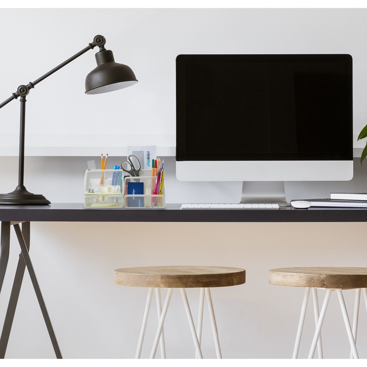 Organizator birou Relaxdays, otel, alb, design modern, 13x28x14cm