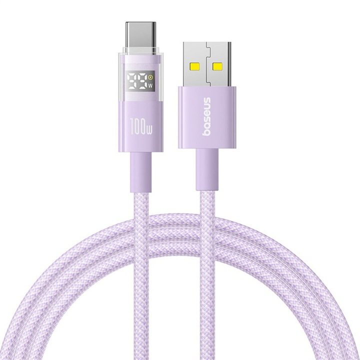 Cablu de Date cu Afisaj Digital, USB la Type-C, 100W, 1m - Nebula Purple