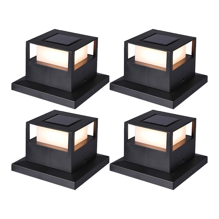 Set 4 x Lampi Solare NEXTLY, Senzor de Lumina, Negru, 15.5x15.5cm