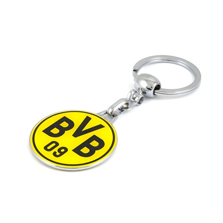 Breloc BORUSSIA DORTMUND, echipa de fotbal, din metal, pentru chei sau ghiozdan, Cri-Flo, culoare argintiu