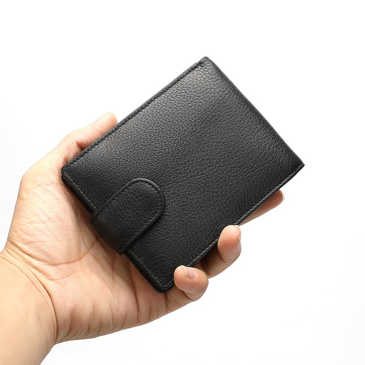 Мъжки портфейл от естествена кожа, IMODIX®, RFID защита за карти, джоб за лична карта, джоб за монети, много просторен, семпъл и приятен дизайн, модел 8617, черен