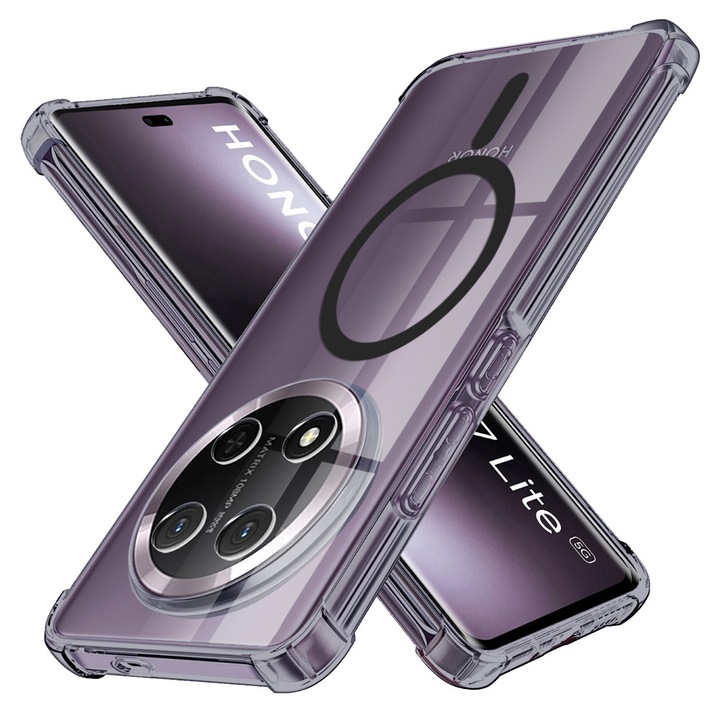 Husa pentru Honor Magic7 Lite / X9c, Accesorio Shockproof Silicone MagSafe, Fumuriu