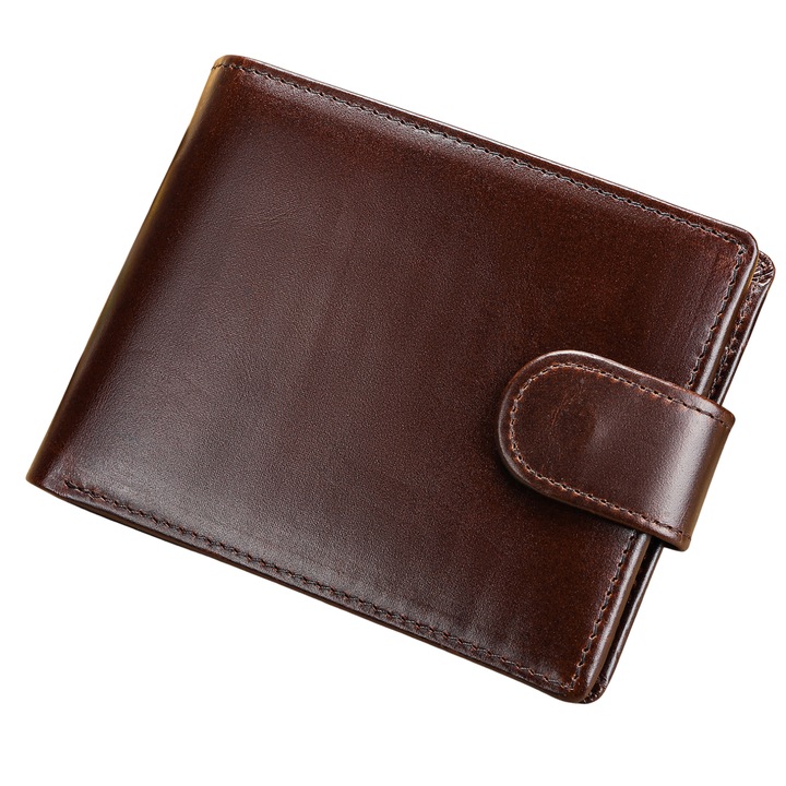 Мъжки портфейл от естествена кожа, IMODIX®, RFID защита за карти, джоб за лична карта, джоб за монети, много просторен, семпъл и приятен дизайн, модел 8617, кафяв
