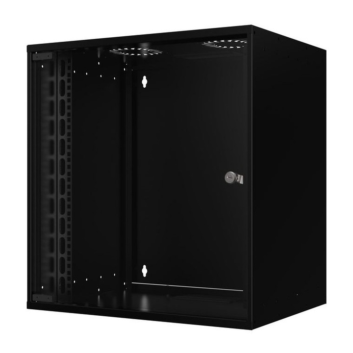 Lanview 19" 12U fém szekrény, 565x400x572mm, fekete, összeszereletlen
