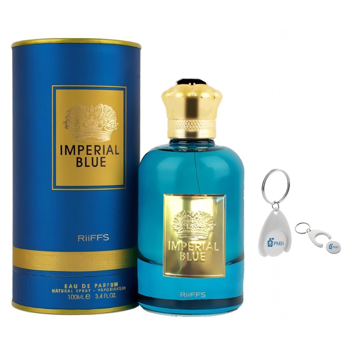 Set Apa de Parfum Imperial Blue, Riiffs, Barbati, 100ml cu Breloc Personalizat "PMD"