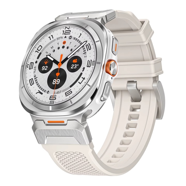 Curea Silicon MTP, insertii portocalii, Catarama Starlight, compatibila cu Samsung Galaxy Watch Ultra, Starlight