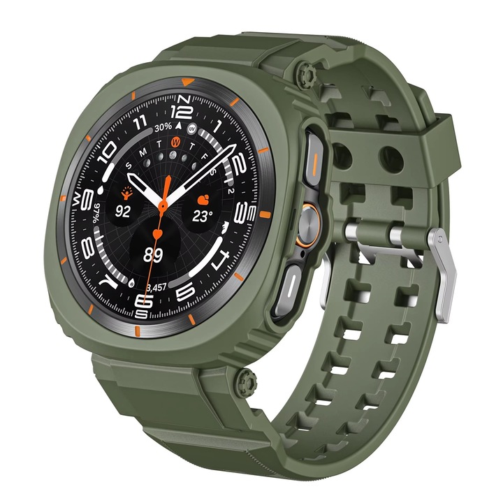 Curea din Silicon MTP Case compatibila cu Samsung Galaxy Watch Ultra, 47mm, Quick Release, Husa protectie cu access ecran si butoane, Army Green