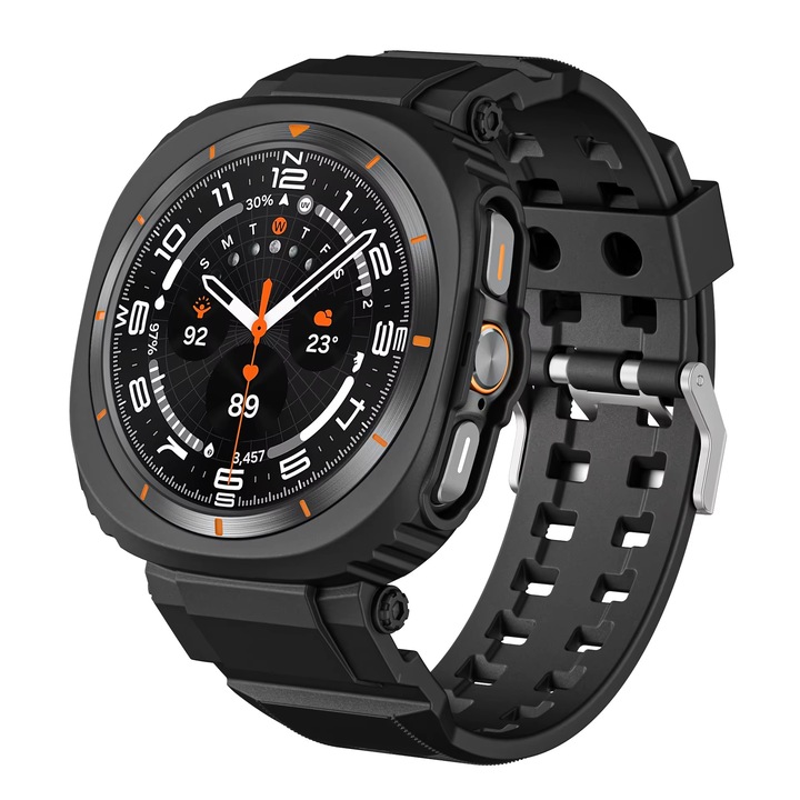 Curea silicon MTP, Compatibila cu Samsung Galaxy Watch Ultra, 47mm, Husa protectie, Negru
